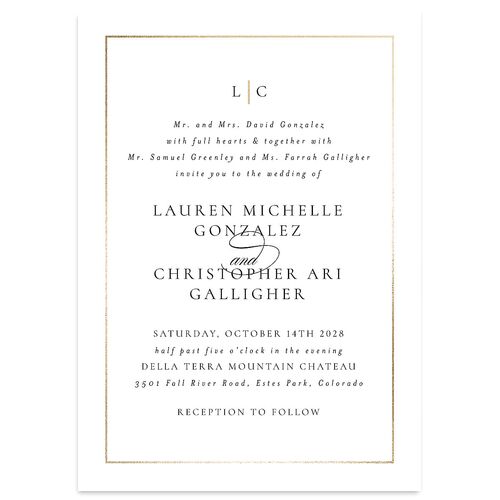 Timeless Frame Wedding Invitations Gold Pure White Signature Blank No Standard