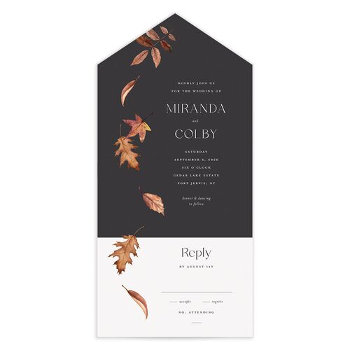 Falling Leaves All-in-One Wedding Invitations Charcoal Signature Light Both Recipient and Return Addresses No