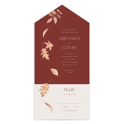 Falling Leaves All-in-One Wedding Invitations Rust Signature Light Both Recipient and Return Addresses No