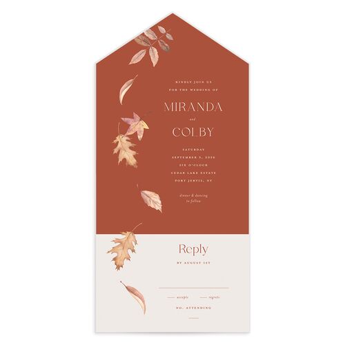 Falling Leaves All-in-One Wedding Invitations Copper Signature Light Both Recipient and Return Addresses No