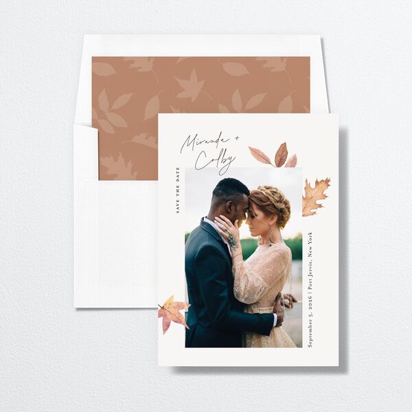 Falling Leaves Save the Date Cards Chestnut Signature smooth No