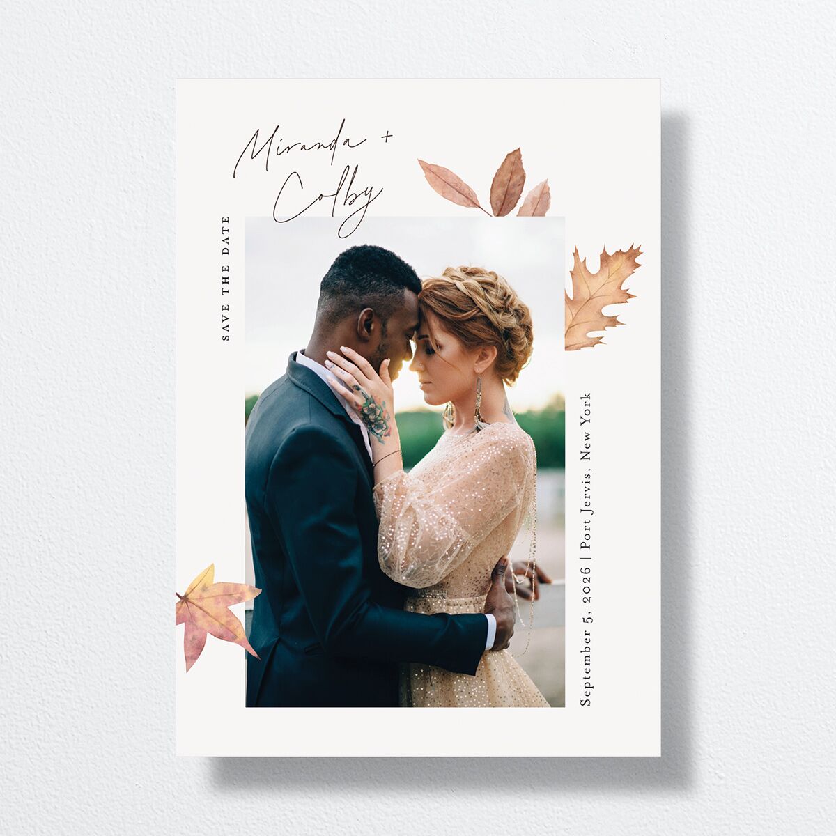 Falling Leaves Save the Date Cards Chestnut Signature smooth No
