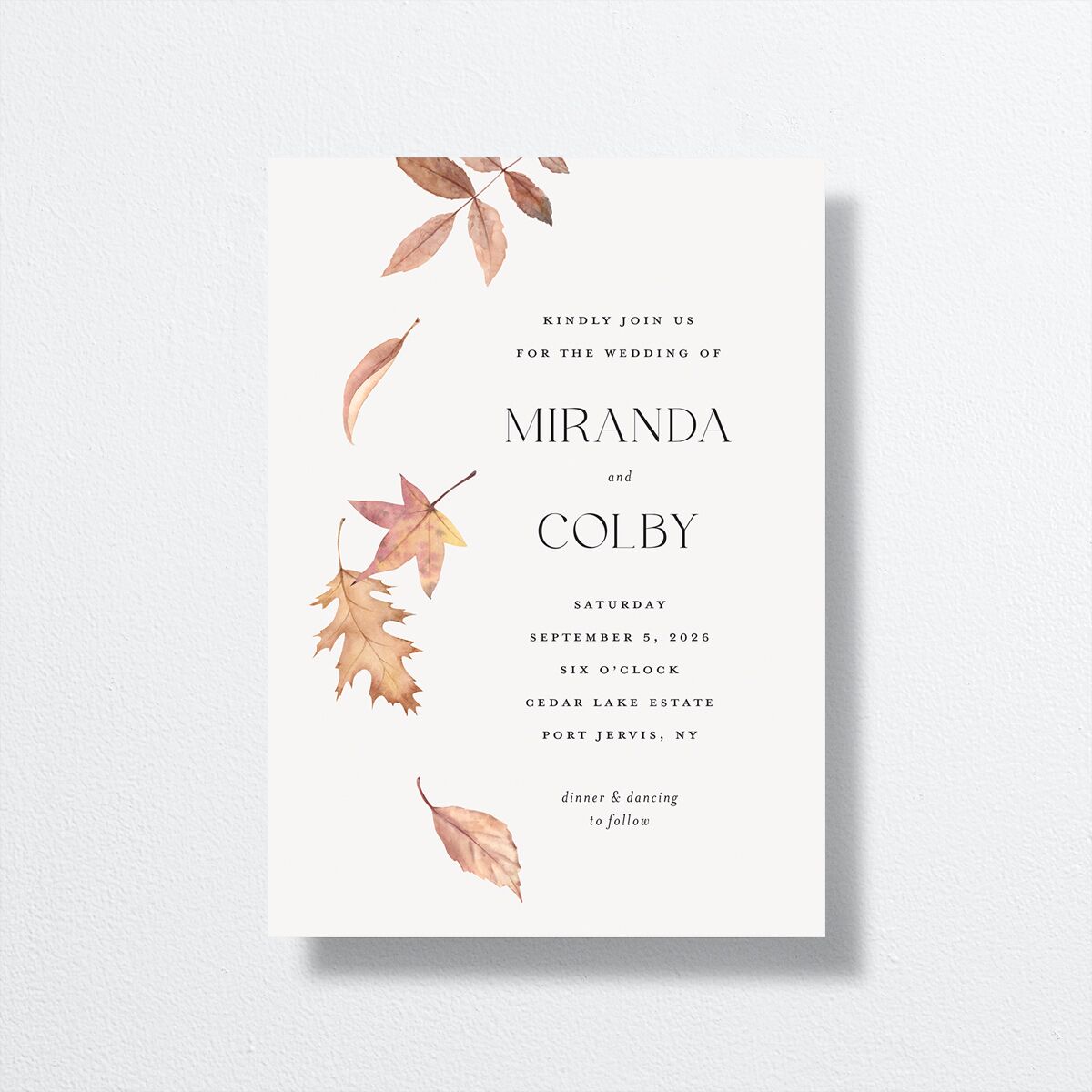 Falling Leaves Wedding Invitations front in brown
