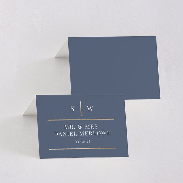 Classic Line Foil Place Cards Regency Blue Gold Signature