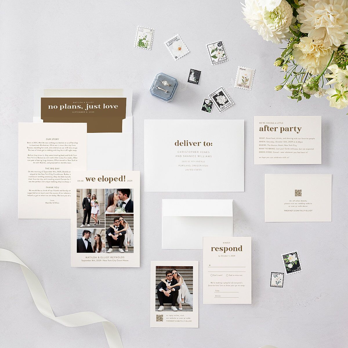 Photo Elopement Wedding Invitations Linen Signature Blank No Standard