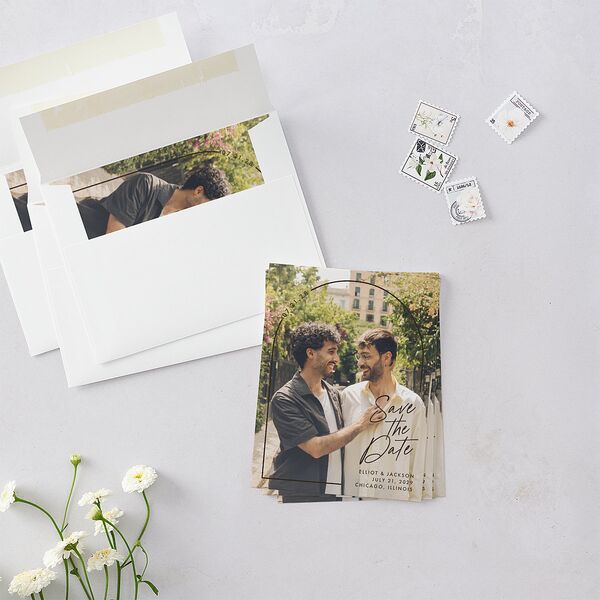 Scripted Arch Save the Date Petite Cards Deep Bronze Signature smooth Blank No Standard