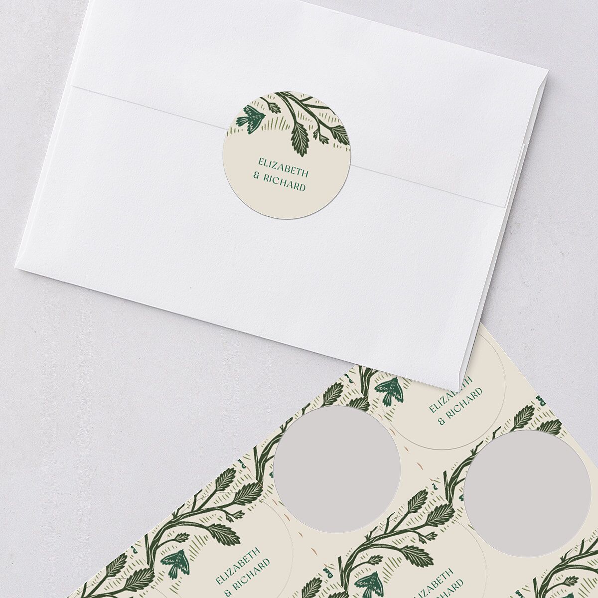 Woodland Whimsy Wedding Stickers Hunter Green Circle