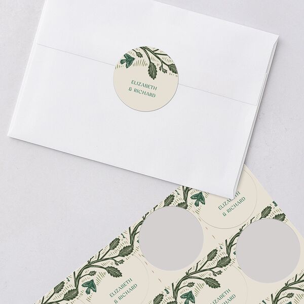 Woodland Whimsy Wedding Stickers Hunter Green Circle