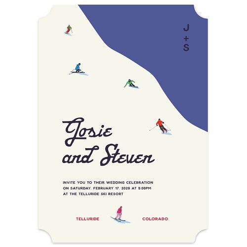 Vintage Retro Ski Poster Wedding Invitations Pure White Signature Blank No Ticket