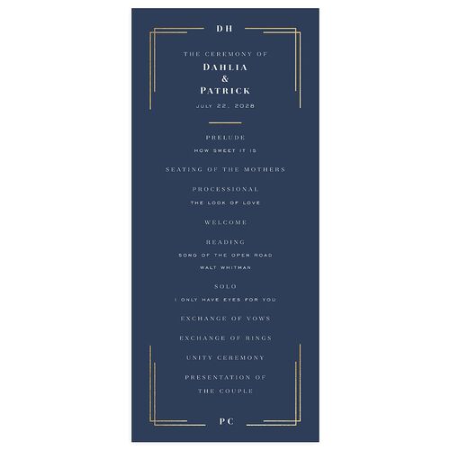 Framed Photo Foil Wedding Programs Gold Moody Blue Signature