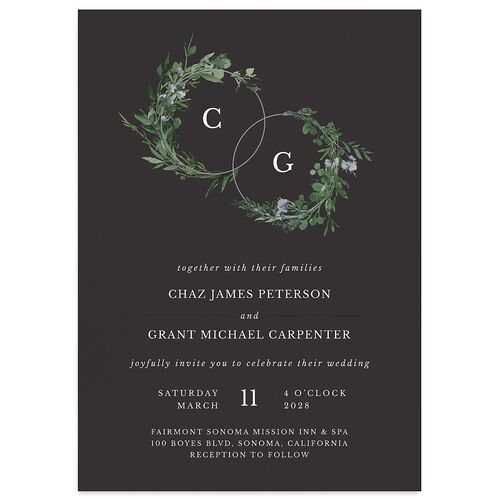Leafy Hoops Wedding Invitations Charcoal Signature Blank No Standard