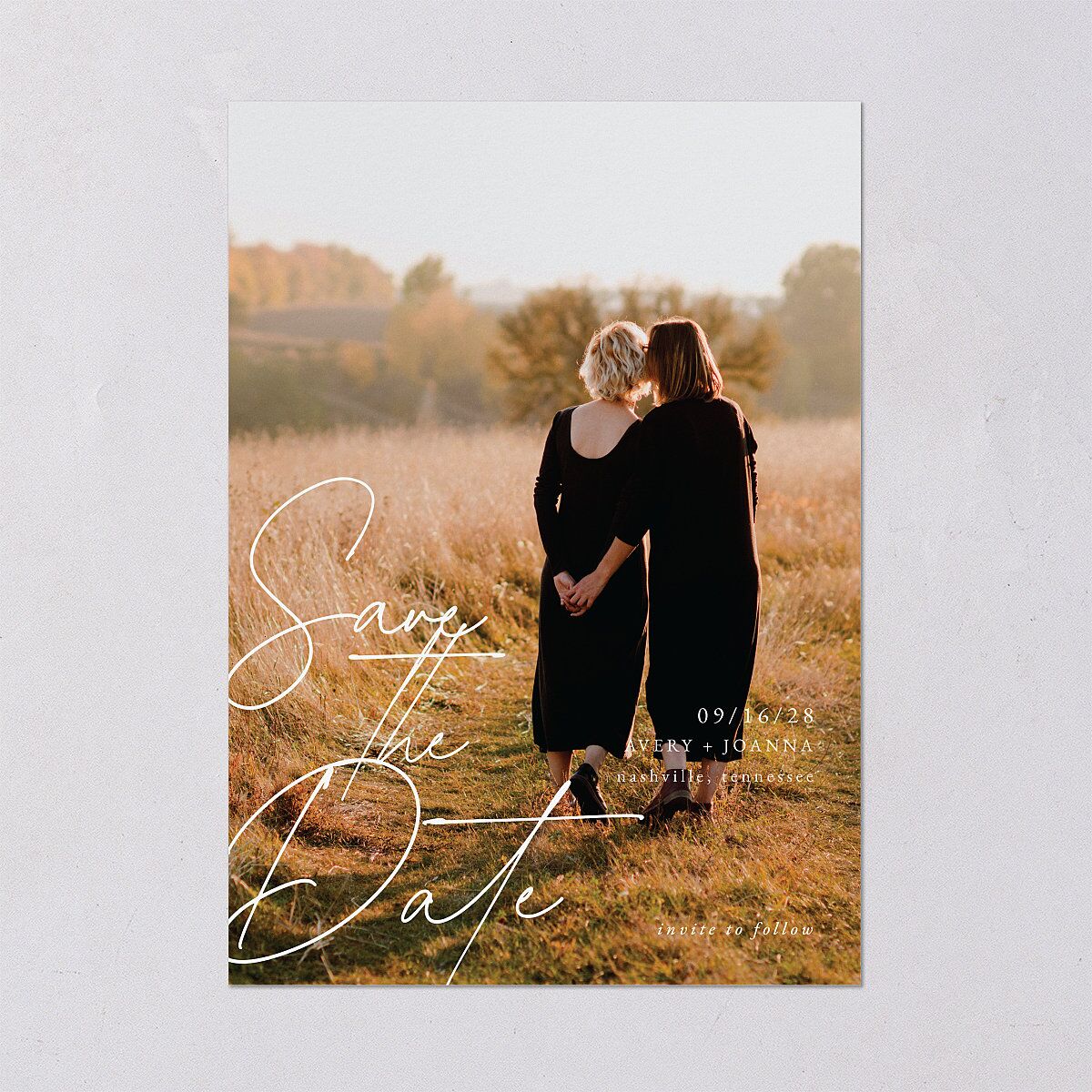 Corner Script Save The Date Cards — view 2