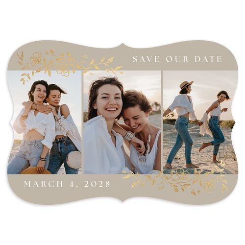 Gilded Branches Foil Save the Date Cards Gold Taupe Signature smooth Blank No Bracket