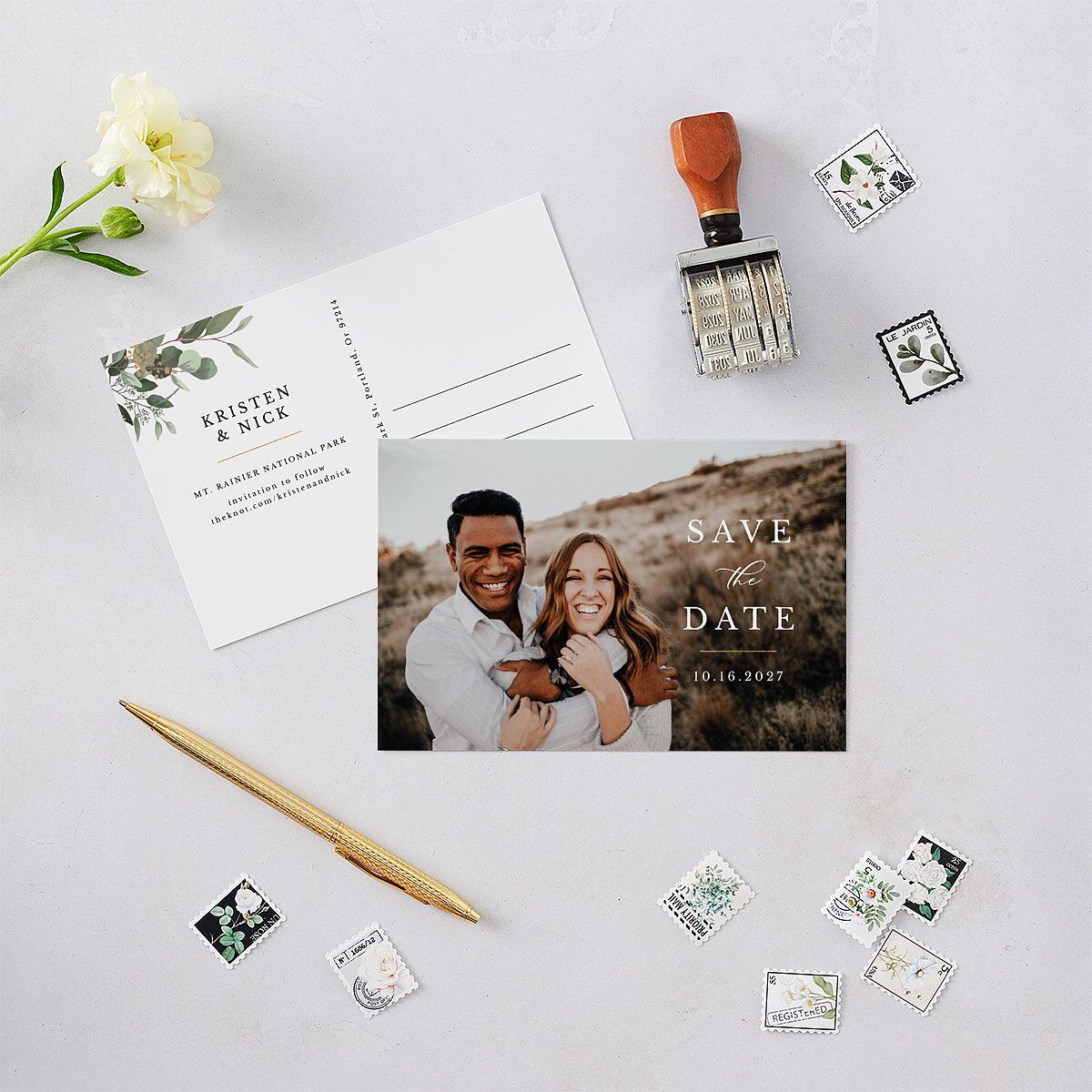 Eucalyptus Frame Save the Date Postcards Pure White Postcard