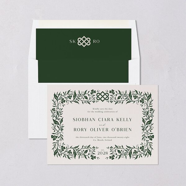 Celtic Knot Save the Date Cards Hunter Green Signature smooth Blank No Standard