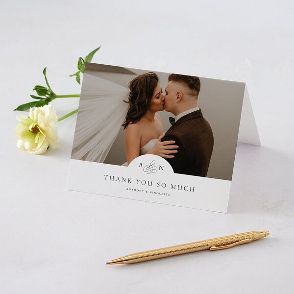 Elegant Photo Monogram Thank You Cards Pure White