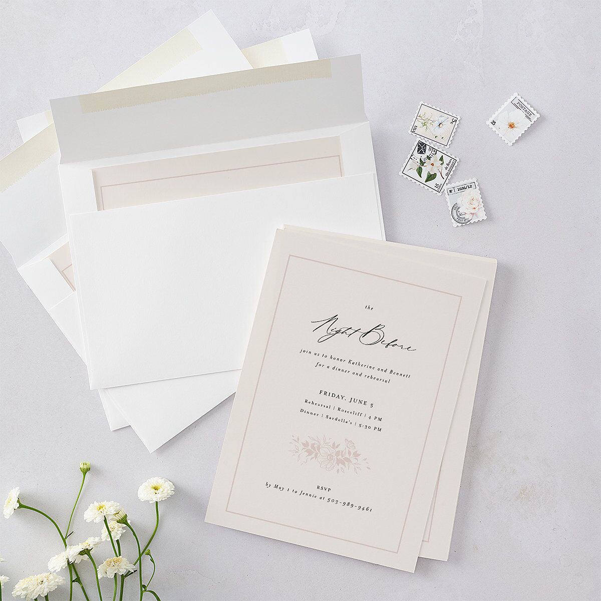 Baroque Garden Rehearsal Dinner Invitations Champagne Signature Blank Standard