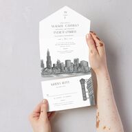 Watercolor Chicago All-in-One Wedding Invitations Licorice Signature Light Both Recipient and Return Addresses No