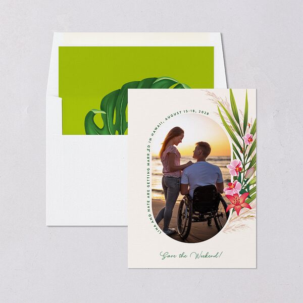 Hawaiian Tropical Orchid Oval Save The Date Cards Crimson Signature smooth Blank No Standard