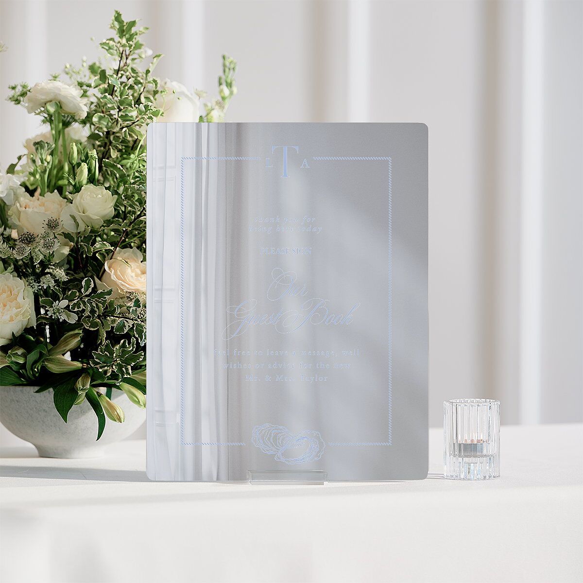 Coastal Oysters and Anchors Mirrored Acrylic Tabletop Sign Small Sea Blue Mirrored Acrylic S Tabletop Table Standard