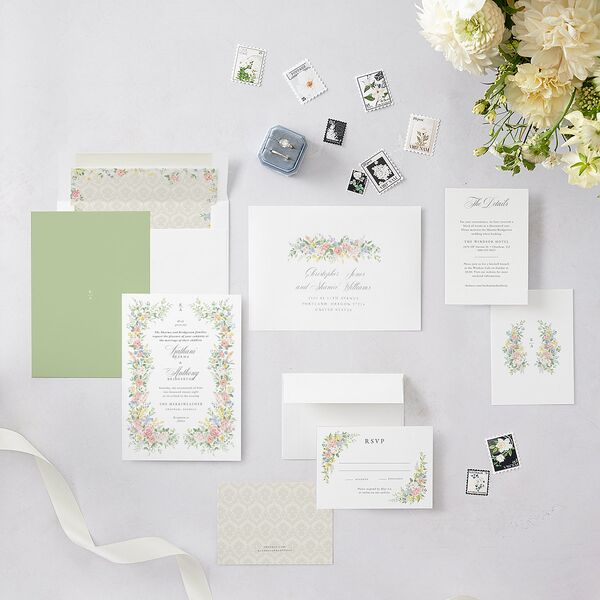 Glamorous Regency Garden Wedding Invitations by Bridgerton Sage Signature Blank No Rounded