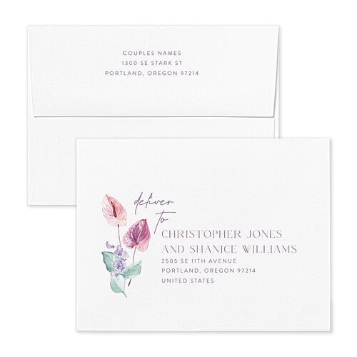 Whimsical Maximalist Floral Thank You Card Envelopes Iris Blue Standard Both Recipient and Return Addresses Signature