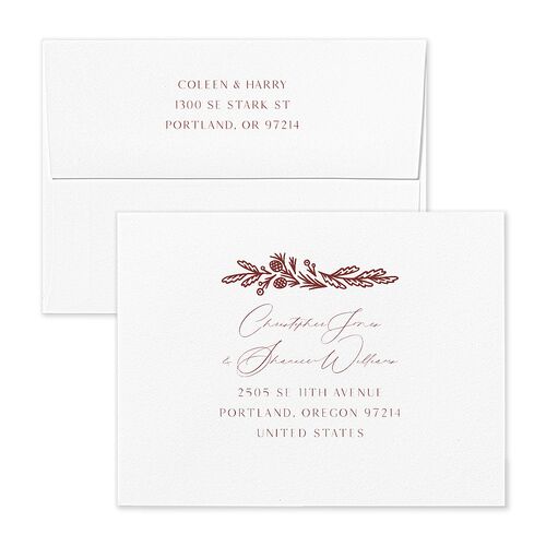 Winter Frame Thank You Card Envelopes White Rust Both Recipient and Return Addresses Signature Standard