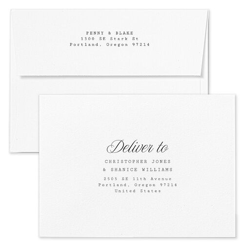 Vintage Script Wedding Invitation Envelopes Blue Pure White Return Address Standard Signature