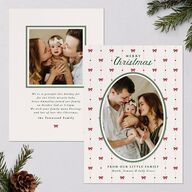 Christmas Bow Pattern Holiday Cards Jewel Red Signature Blank Standard Portrait