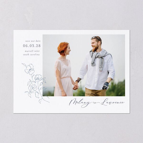 Floral Adornment Save The Date Cards Dusty Blue Signature smooth Blank No Standard