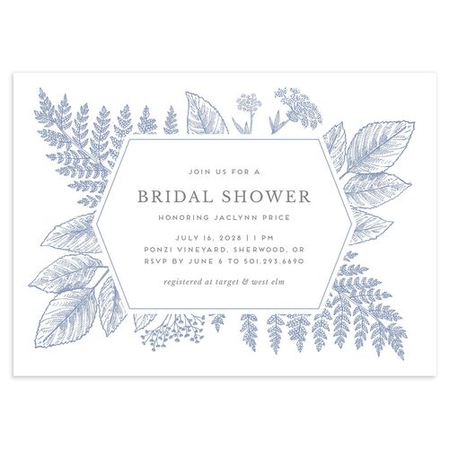 Botanical Frame Bridal Shower Invitations Dusty Blue Signature Blank Standard