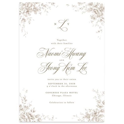 Vintage Florals Wedding Invitations Sepia Signature Blank No Standard