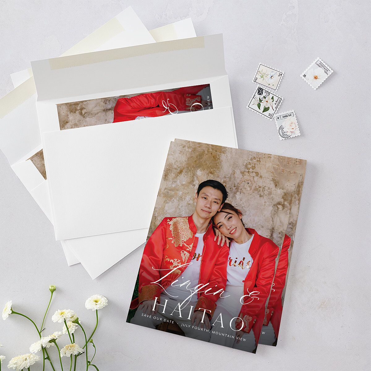 Romantic Phoenix Save the Date Cards Crimson Signature smooth Blank No