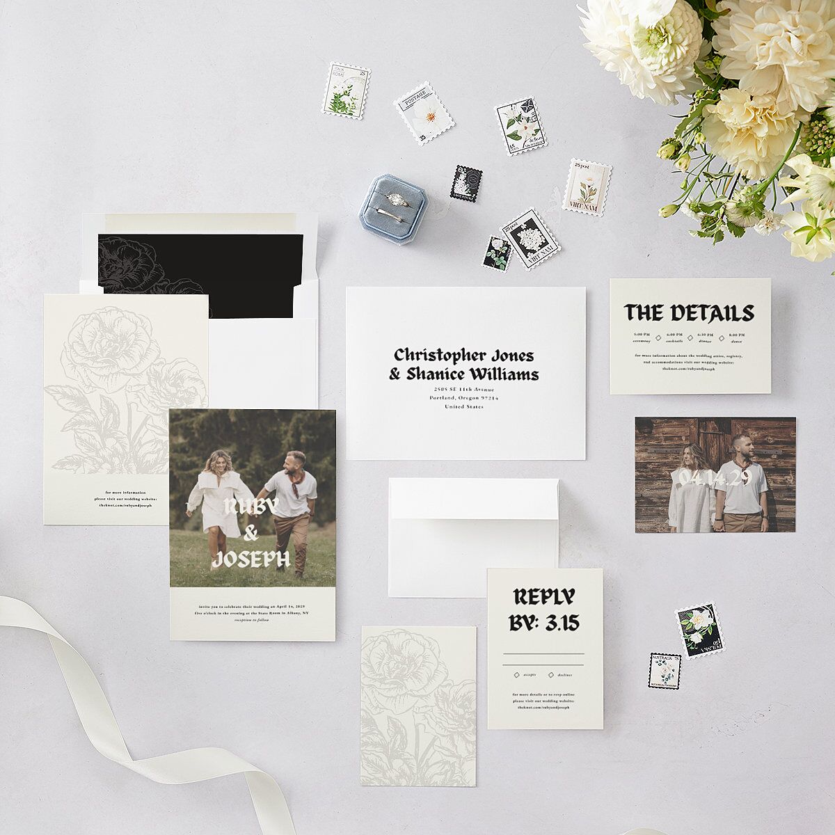 Gothic Fantasy Photo Wedding Invitations Linen Signature Blank No Standard