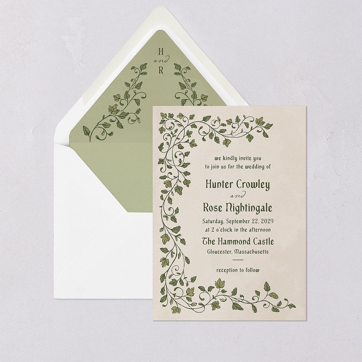 Vintage Fantasy Vines Euro Envelope Liners Olive Luxe