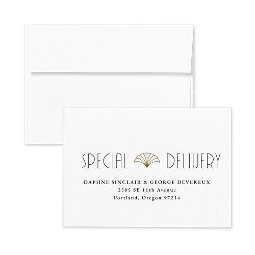 Gatsby Deco Arch Response Card Envelopes White Dark Emerald Return Address Signature Standard