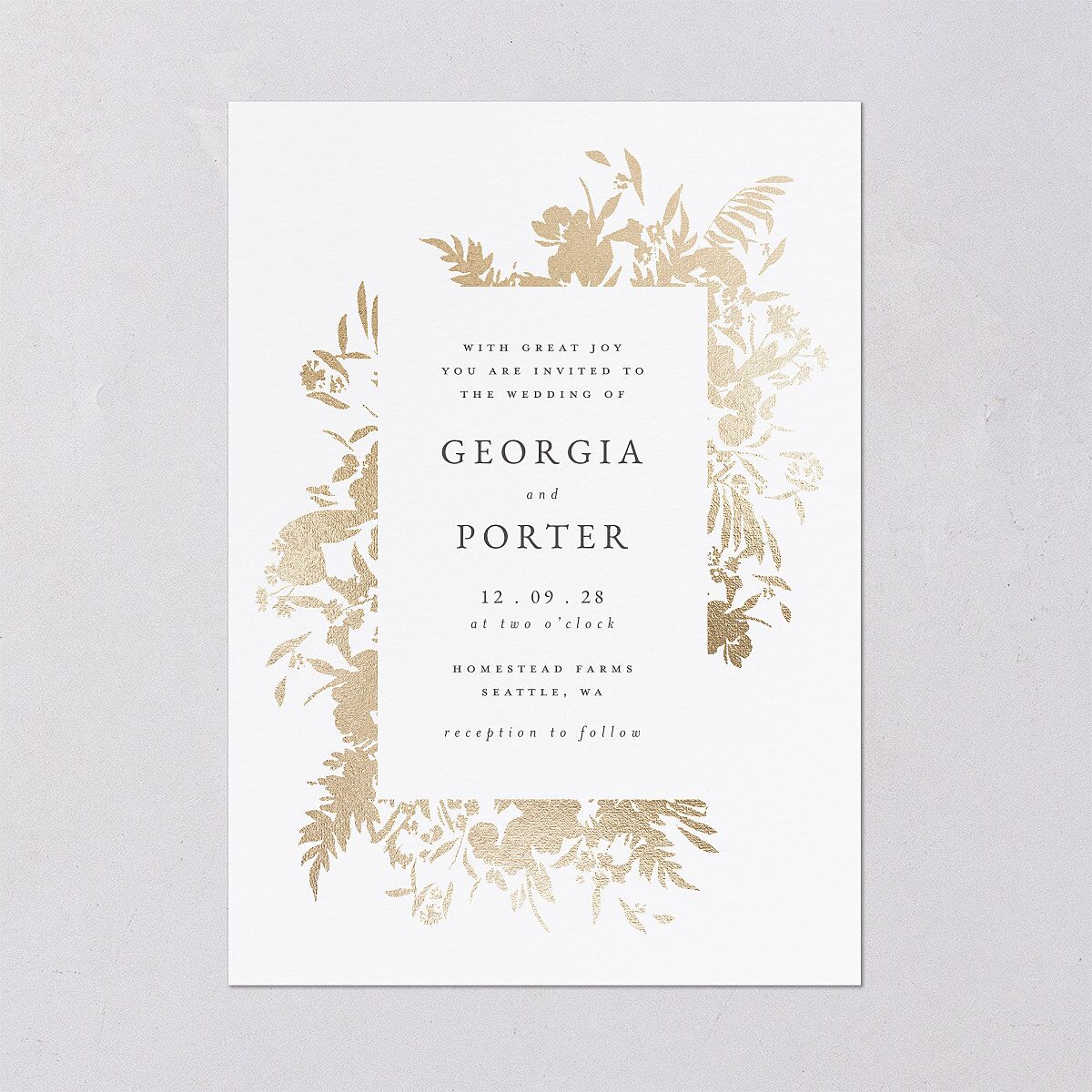 Glistening Garden Wedding Invitations Gold Linen Signature Blank No Standard