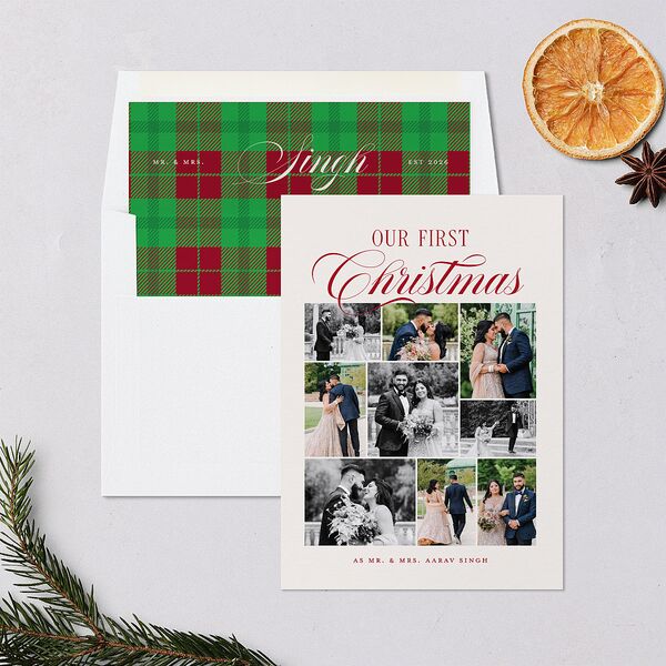 First Christmas Photo Gallery Holiday Cards Jewel Red Signature Blank Standard