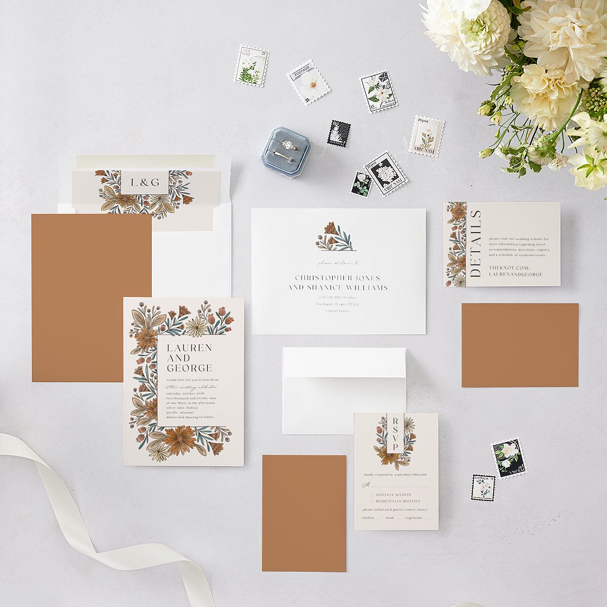 Timeless Wildflowers Wedding Invitations Terracotta Signature Blank No Standard