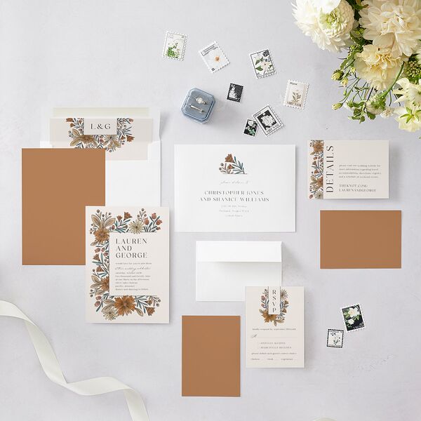 Timeless Wildflowers Wedding Invitations Terracotta Signature Blank No Standard