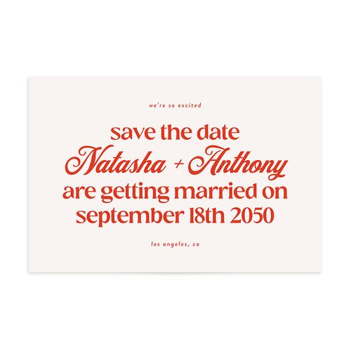 Modern Retro Type Save the Date Postcards Scarlet