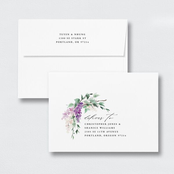 Sparkling Wisteria Save The Date Card Envelopes White Standard Iris Both Recipient and Return Addresses