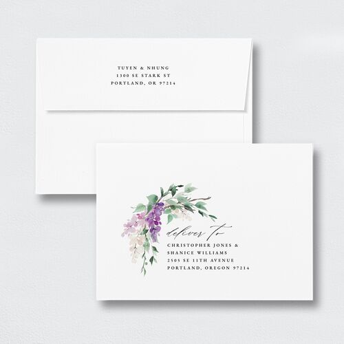 Sparkling Wisteria Save The Date Card Envelopes White Standard Iris Both Recipient and Return Addresses