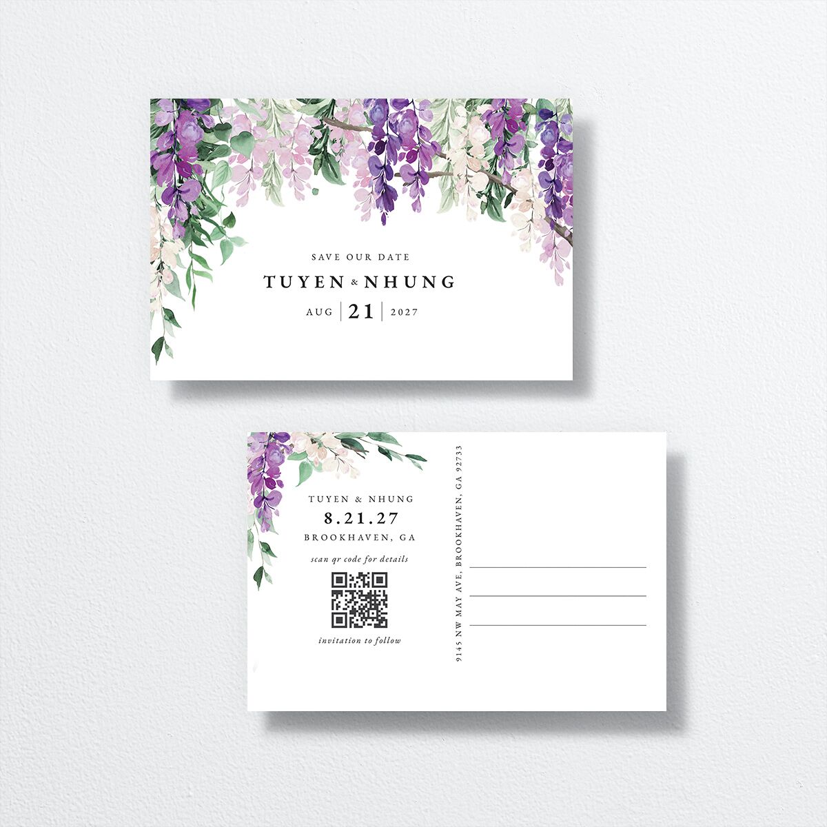 Sparkling Wisteria Thank You Postcards — view 1