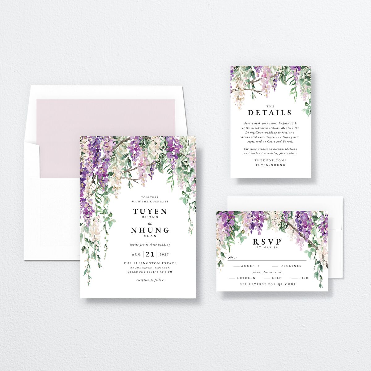 Sparkling Wisteria Wedding Invitations Gold Iris Signature No