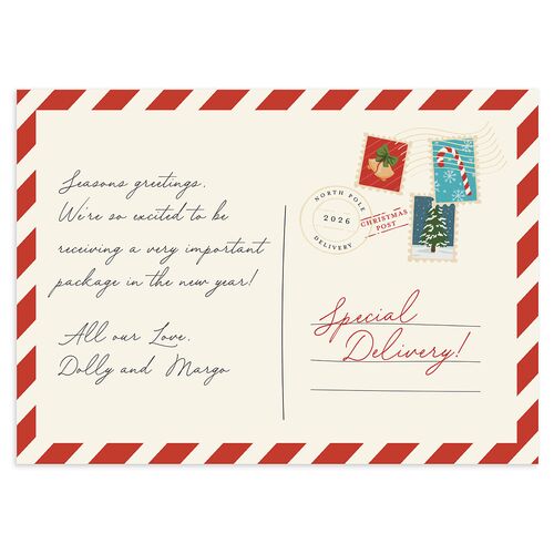 Special Delivery Announcement Christmas Post Holiday Cards True Red Signature Blank Standard
