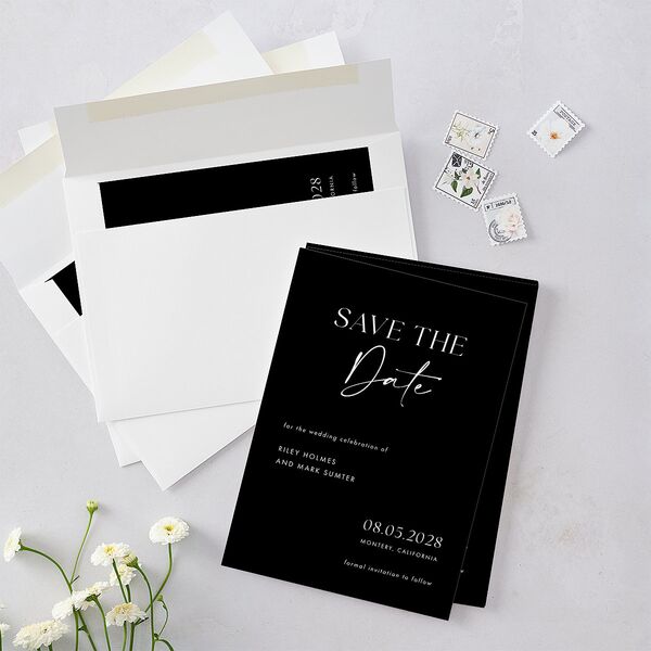 Modern Contrast Save The Date Cards Midnight Signature smooth Blank No