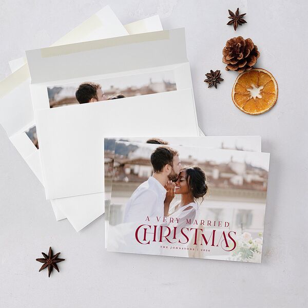 Newlywed Christmas Holiday Cards Garnet Signature Blank Standard Landscape