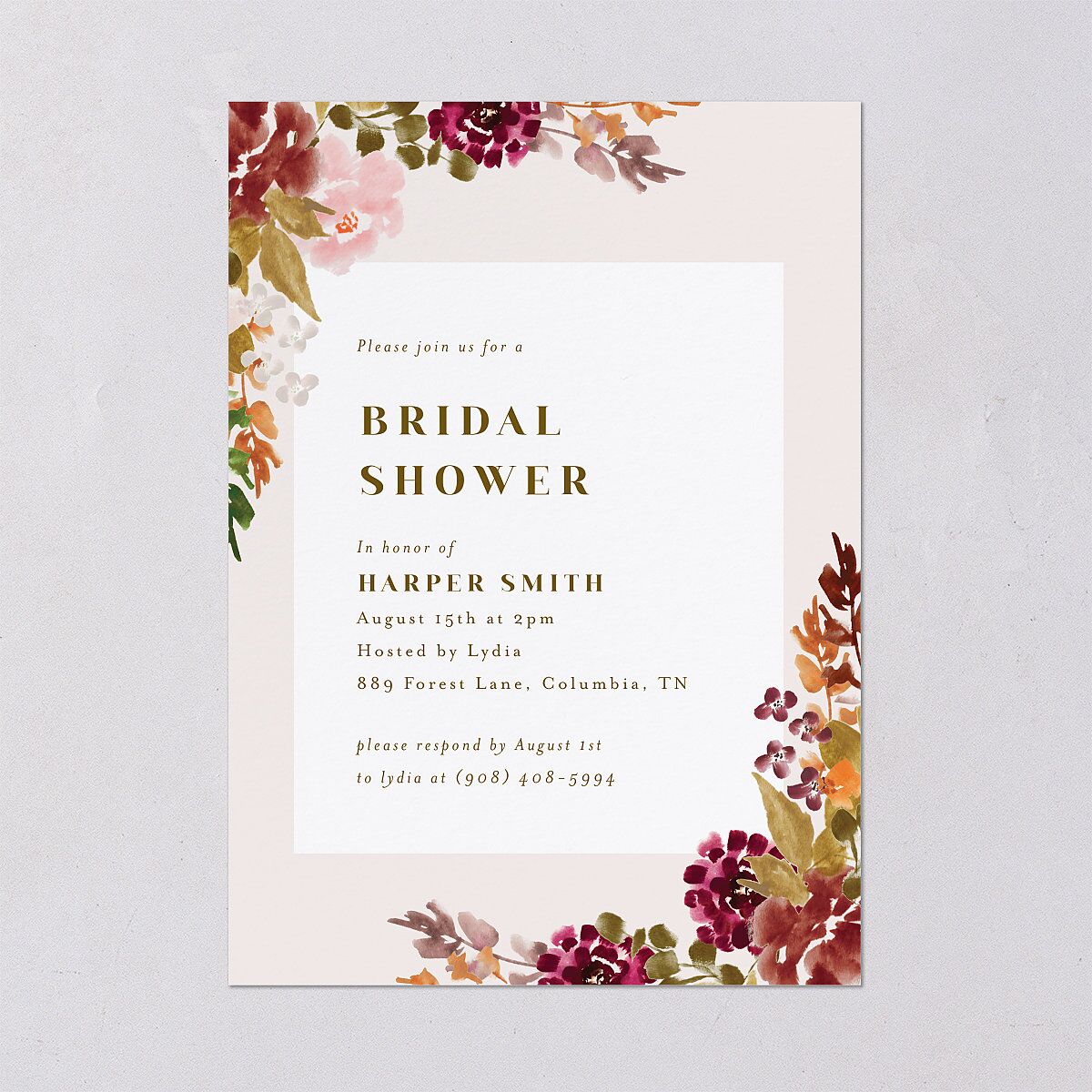 Fall Garland Bridal Shower Invitations Peony Signature Blank Standard