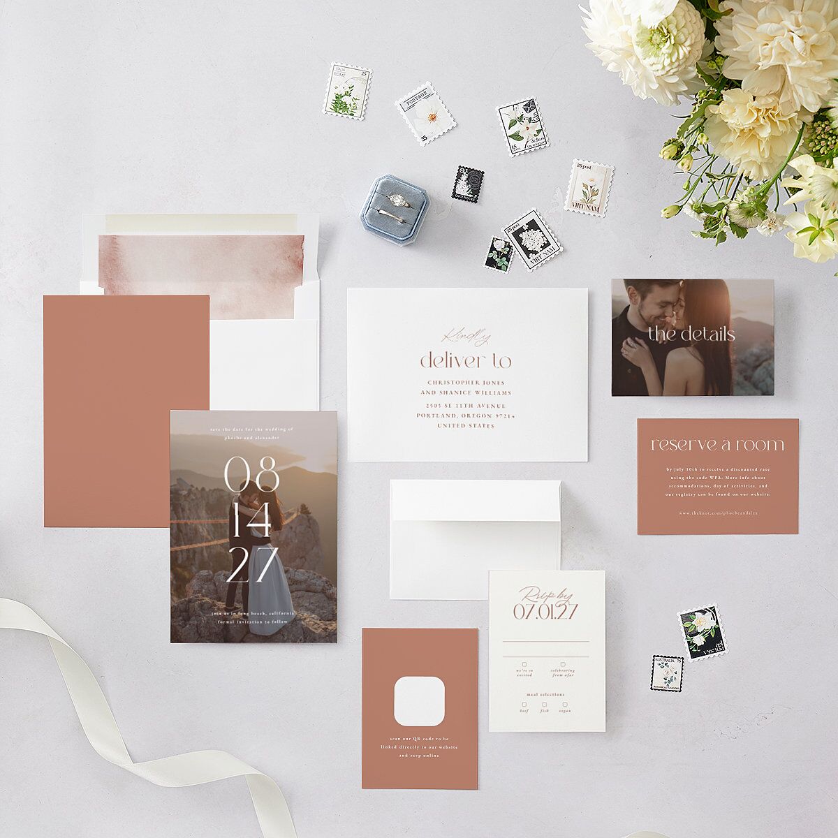 Striking Scene Save the Date Cards Dusty Rose Signature smooth Blank No Standard